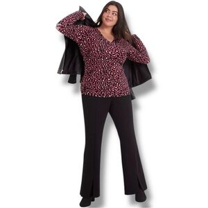 NWT LANE BRYANT Fitted Long-Sleeve V-Neck Ruched Pullover Sweater Leopard Luster